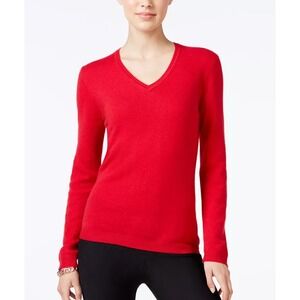 Charter Club Sweater Womens Size Small Red 100% Cashmere V-Neck Luxury Knit FA23